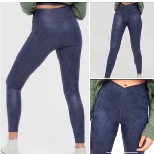 Offline by Aerie Crossover Crackle Faux Leather Leggings in Blue - Size Medium